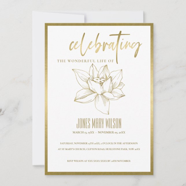 INVITACIÓN DE SERVICIO MEMORIAL DE VIDA DE LILY OR (Anverso)