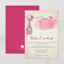 Invitación de Shabby Chic Chica Ballerina Baby Sho