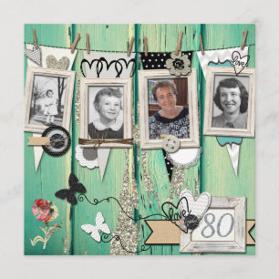 Invitación de Shabby Chic Photo 80th Birthday Part