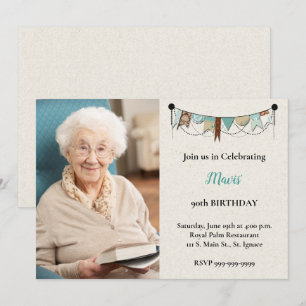 Invitación de Shabby Chic Photo 90th Birthday Part