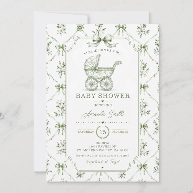 Invitación de shower de bebé con estilo chino en v (Anverso)