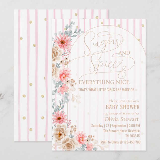 Invitación de shower de bebé con flores de acuarel (Anverso / Reverso)
