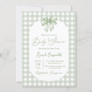 invitación de shower de bebé con lazo verde sage