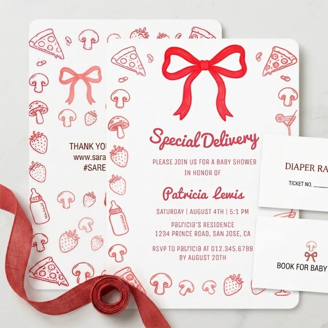 Invitación de Shower de Bebé Coquette Pizza Entreg (Subido por el creador)