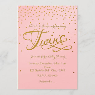Invitación de shower de bebé de niña gemelas rosa 