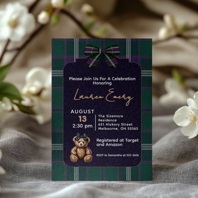 Invitación de shower de bebé de oso elegante y chi (Subido por el creador)