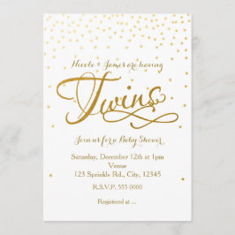 Invitación de shower de bebé unisex blanco y dorad
