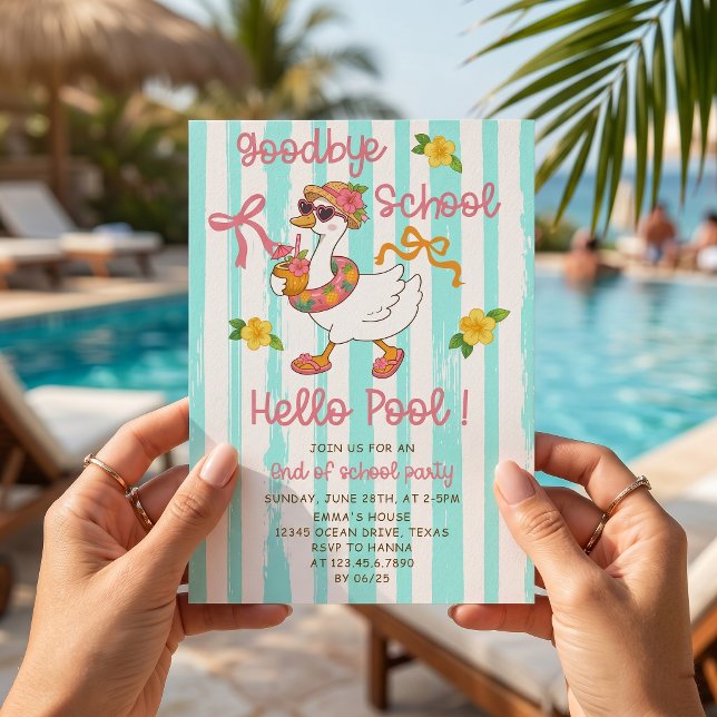 Invitación de Silly Goose Hello Pool Stripes (Subido por el creador)