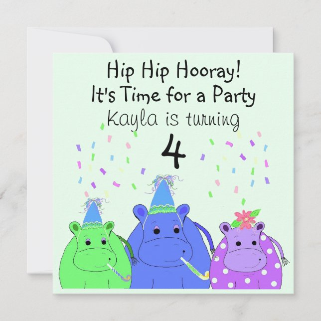 Invitación de Silly Hippo Party (Anverso)