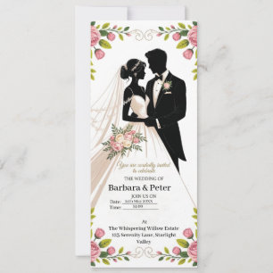 Invitación de Silueta de Boda con Acentos Florales