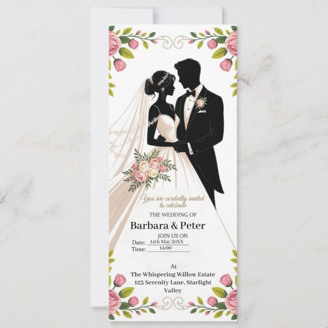 Invitación de Silueta de Boda con Acentos Florales (Anverso)