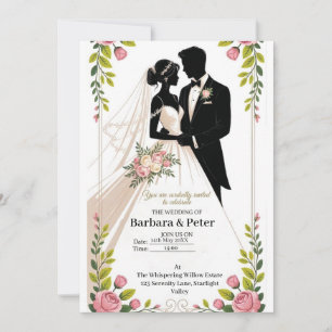 Invitación de Silueta de Boda con Acentos Florales