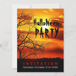 Invitación de Silueta de Puestas de Sol Roja de Ha