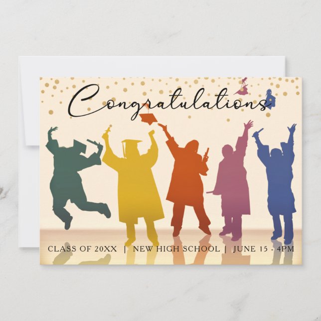 Invitación de siluetas de clase Gold Red Graduatio (Anverso)