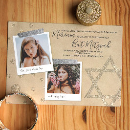 Invitación de Silver, Bat Mitzvah, Purpurina de or