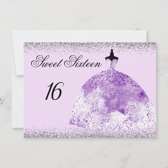 Invitación de Silver Purpurina Purple Gown Sweet 1 (Anverso)