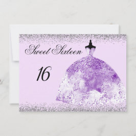 Invitación de Silver Purpurina Purple Gown Sweet 1