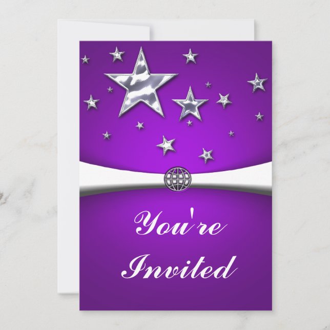 Invitación de Silver Stars Purple Party (Anverso)