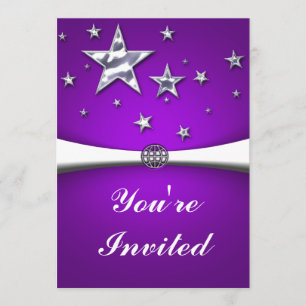 Invitación de Silver Stars Purple Party