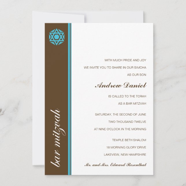 Invitación de Simcha Bar Mitzvah (Anverso)