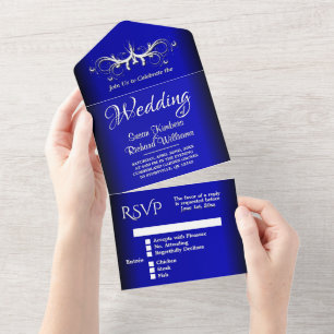 Invitación de simplicidad azul cobalto todo en uno