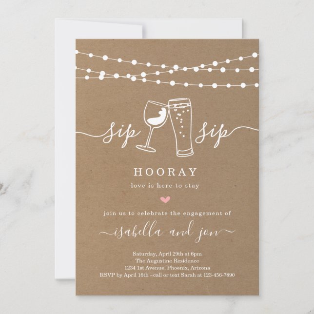 Invitación de Sip Sip Hooray Engagement Party (Anverso)