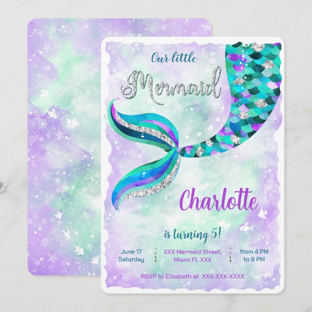 Invitación de sirena bajo el mar (Anverso / Reverso)