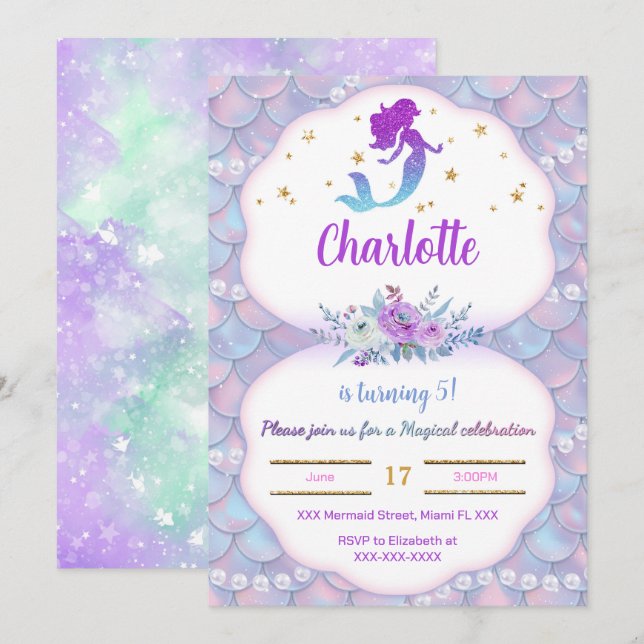 Invitación de sirena bajo el mar (Anverso / Reverso)