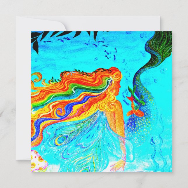 invitación de sirena con cabello de arco iris (Anverso)