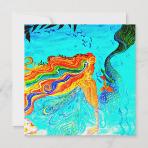 invitación de sirena con cabello de arco iris