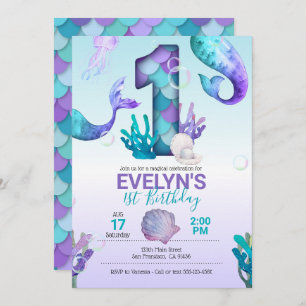 Invitación de sirena con cola de sirena