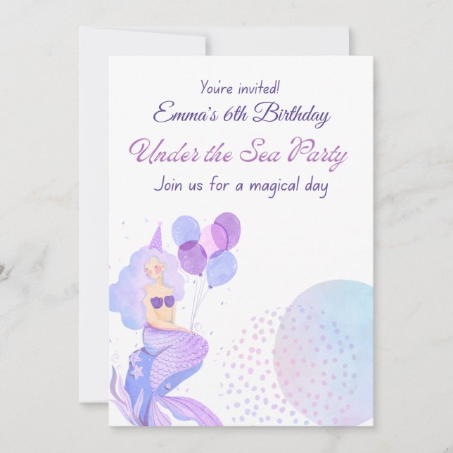 Invitación de sirena editable (Anverso)