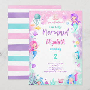 Invitación de sirena para cumpleaños número 2