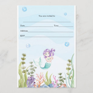 Invitación de Sirena Rellenar Acuarela