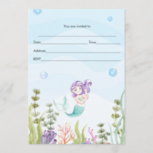 Invitación de Sirena Relleno Acuarela