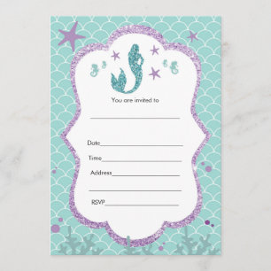 Invitación de Sirena Relleno de Purpura Brillo Tea