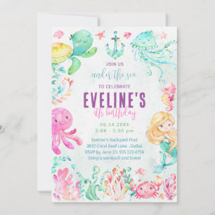 Invitación de Sirena y Amigos Bajo el Mar