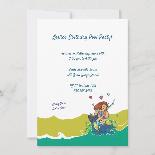 Invitación de Sirena y Bebé Delfín (Anverso)