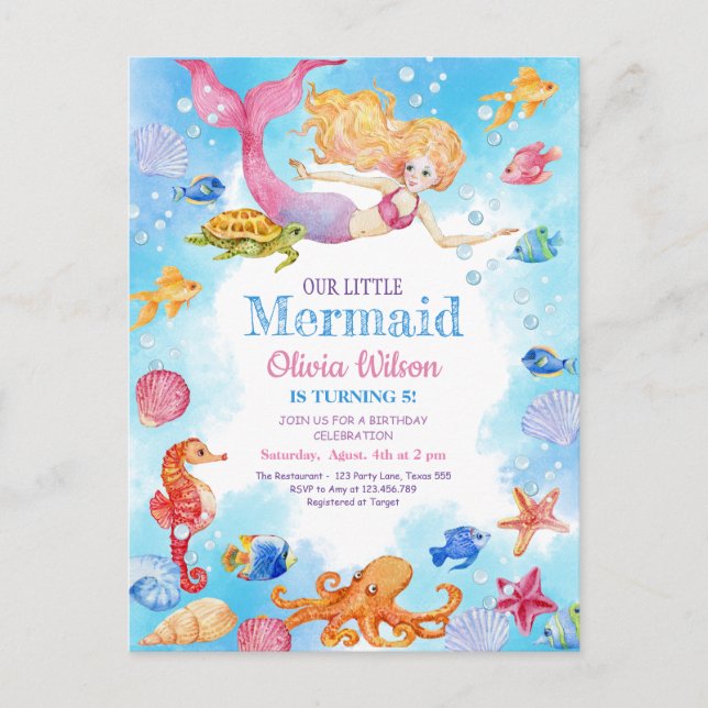 Invitación de sirenita para cumpleaños de niños (Anverso)