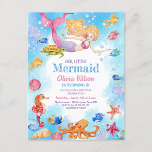 Invitación de sirenita para cumpleaños de niños