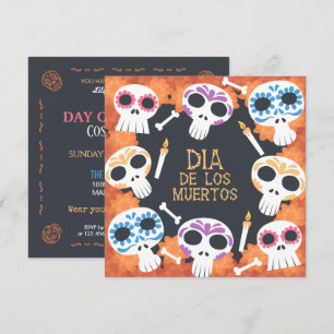 Invitación de Skulls Dia de Muertos Party del