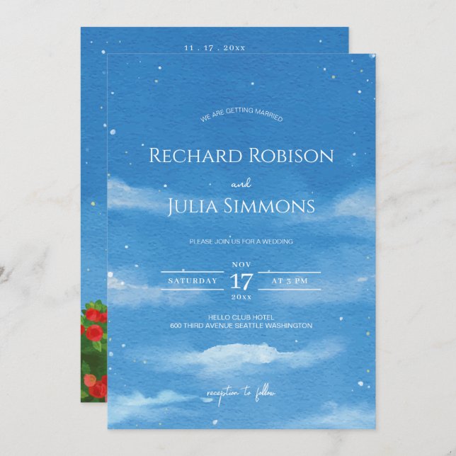 Invitación de SKY Save The Date / Cielo de acuarel (Anverso / Reverso)