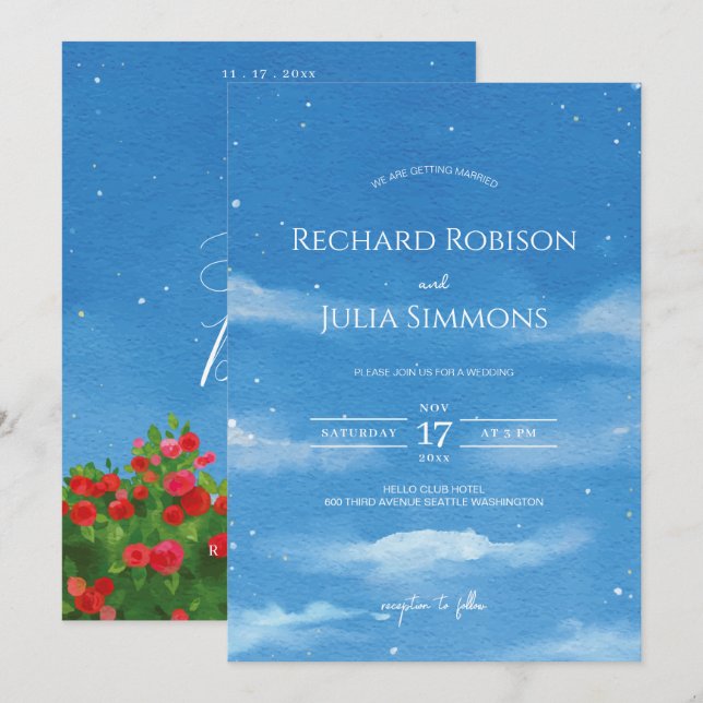 Invitación de SKY Save The Date /Cielo de acuarela (Anverso / Reverso)