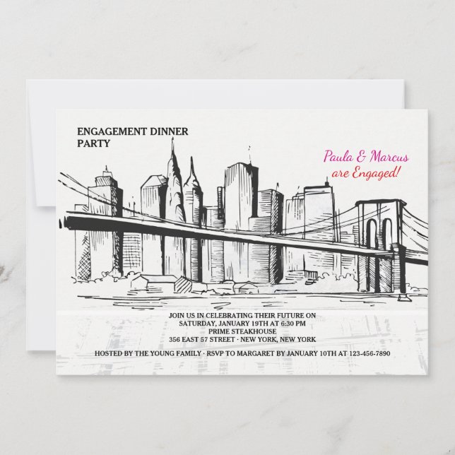 Invitación de Skyline Sketchy de Nueva York (Anverso)