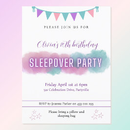 Invitación de Slepover Party | Bonitos pasteles
