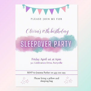Invitación de Slepover Party   Bonitos pasteles