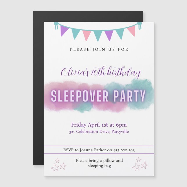 Invitación de Slepover Party | Bonitos pasteles (Anverso/Reverso)