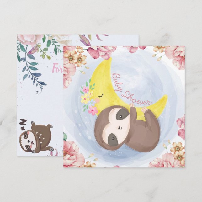 Invitación de Sloth Baby Shower (Anverso / Reverso)