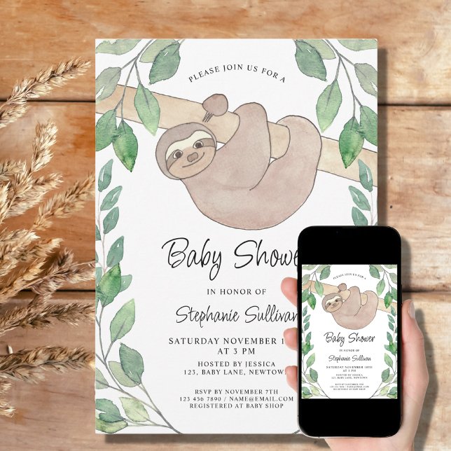 Invitación de Sloth Baby Shower (Subido por el creador)