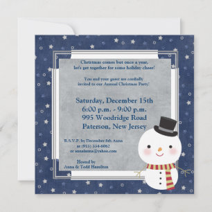 Invitación de Snowman 5x5 Top Hat
